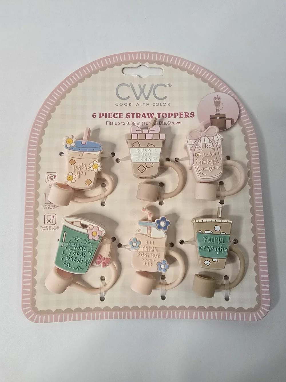 CWC Pink Pastel 6-Piece Cake/Straw Toppers - Cute Drink & Cake Decorations